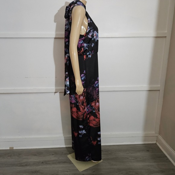 Ted Baker Floral Halter Neck Wide Leg Jumpsuit Black Multi Size 5/US 12 - Picture 5 of 14